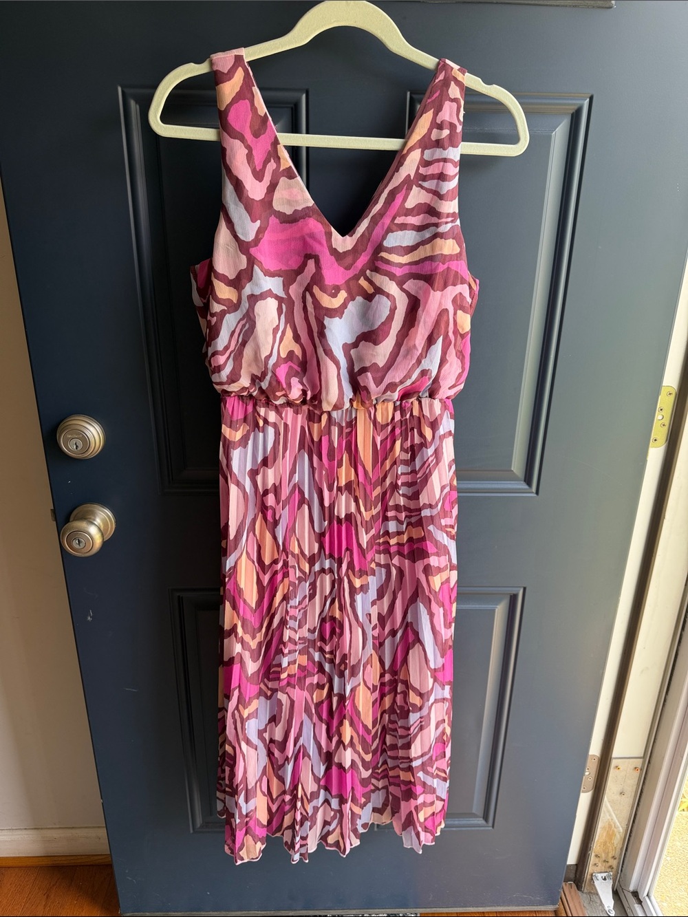 Sam Edelman Pink Multi-Pattern V-Neck Sleeveless Midi Dress